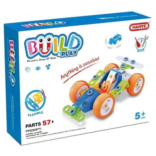 Машинка розбірна на болтах BuildandPlay "Спорткар" HANYE J-7707, 57 елементів - фото 1