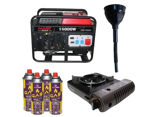 Бензиновий генератор MAST GROUP + газова плитка Orcamp CK-505 + 4 газових картриджа 400 мл та лійка (KYH21000S) - фото 1