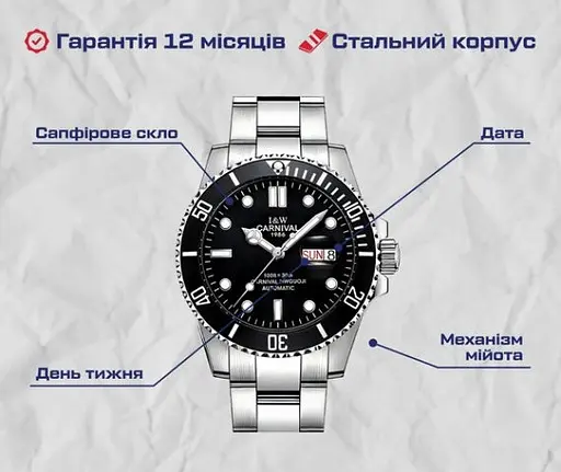 Часы мужские наручные Carnival Patent (Серебристые) - фото 8