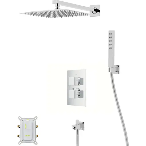 Душева система Corsan Ango 25 хром з виливом та термостатом + BOX прихованого монтажу ZA25TCHW, Хром - фото 1