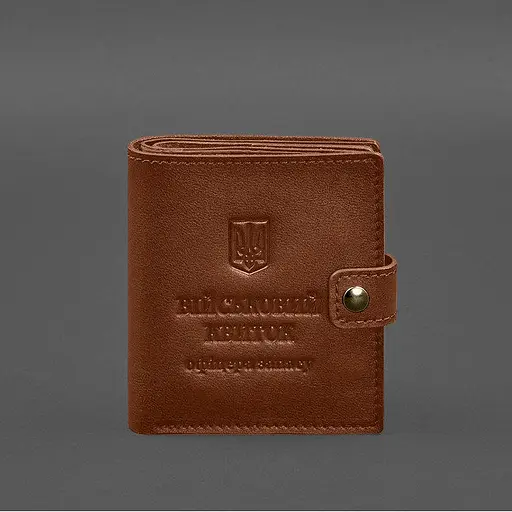 Кожаная обложка-портмоне для военного билета офицера запаса (широкий документ) Светло-коричневый - фото 9