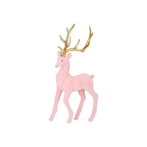 Декоративная новогодняя фигура BonaDi Олень 32.5см флоковым покрытием и глянцевыми рогами Розовый с золотым - фото 1