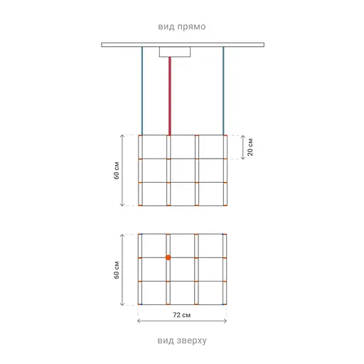 Золота геометрична люстра у формі паралелепіпеда 72*60*60 см | Line F | Арт. MJ199-720*600*600 Titanium - фото 5