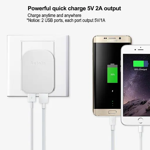 Aulola TH31 5 В / 2.4A 2 порти Подвійна мережа USB Британський адаптер зарядного пристрою для штекерів - фото 4