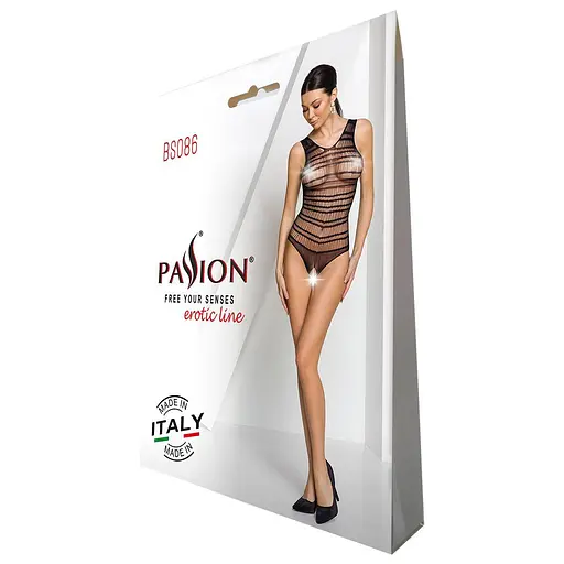 Бодистокинг с доступом Passion BS086 black вертикальная сетка вырез на спинке One size - фото 8