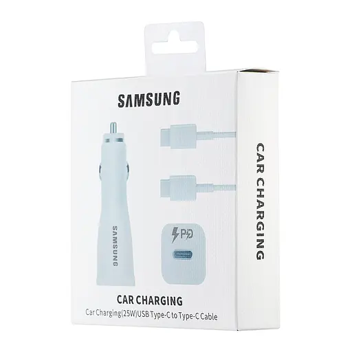 Автомобільний зарядний пристрій Samsung Single Port Car Charger Type-C Port 25W With Cabble Type-C to Type-C High c0py Білий - фото 2