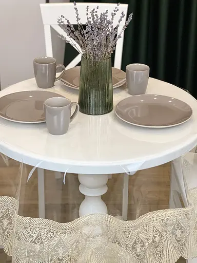 Силиконовая скатерть с бежевым кружевом Ришелье 15 см 390х150 см - фото 8