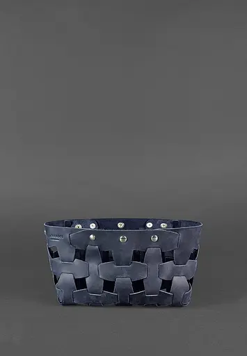 Шкіряна плетена жіноча сумка Пазл S синя Crazy Horse - фото 3