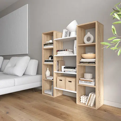 Книжная полка стеллаж для книг Vays D-8 Дуб Сонома-Белый современная полка ЛДСП 130x30x140 см для дома офиса гостиной.