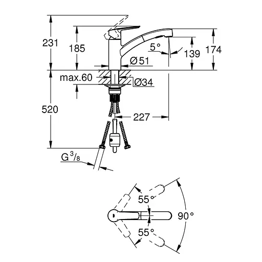 Змішувач для кухні Grohe QuickFix Start 303072431, Чорний матовий - фото 2