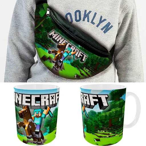 Набір: Сумка-бананка+ Кружка майнкрафт "Minecraft" дитяча з принтом (00129)