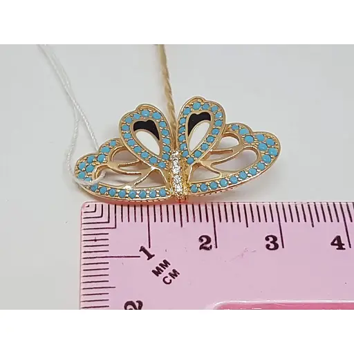 Золотий значок Tango Метелик з фіанітами і емаллю. 660109Е - фото 2