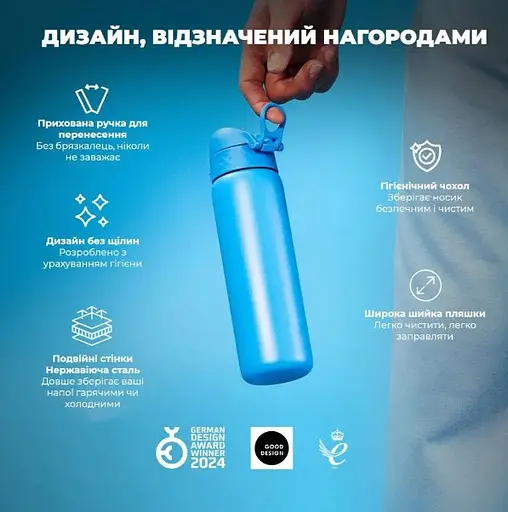 Пляшка для води ION8 металева вакуумна 500 мл Vacuum Insulated Blue (I8TS500BLU) - фото 4