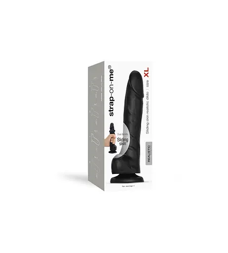 Реалистичный фаллоимитатор Strap-On-Me Sliding Skin Realistic Dildo Black - XL, эффект подвижной кож - фото 7