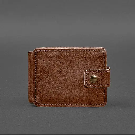 Кожаное портмоне 13.1 зажим с хлястиком светло-коичневый краст - фото 10
