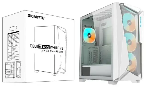 Корпус Gigabyte C301 Glass V2 без блока питания, белый (GB-C301GW V2) - фото 8