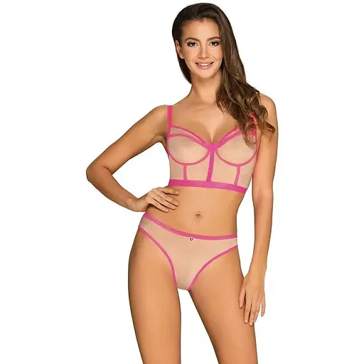 Комплект білизни Obsessive Nudelia S/M рожевий
