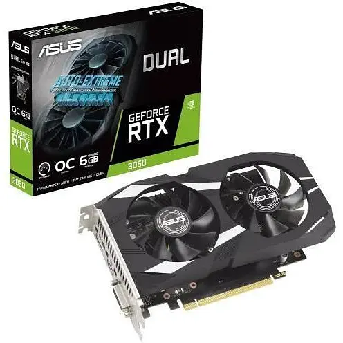 Відеокарта GeForce RTX 3050, Asus, DUAL OC, 6Gb GDDR6, 96-bit, DVI-D/HDMI/DP, 1537/14000 MHz (DUAL-RTX3050-O6G) - фото 1