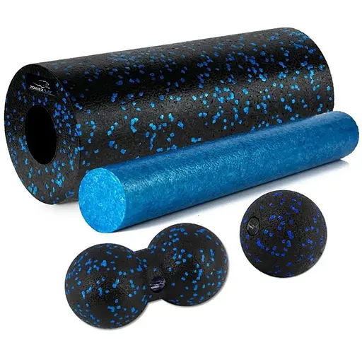 Масажний набір PowerPlay PP_4015 EPP Foam Roller Set 4in1 (2-ва роли + 2-ва м'ячі) Чорно-синій (PP_4015_Blue) - фото 1