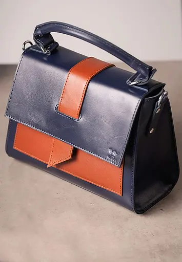 Женская кожаная сумка Ester сине-коричневая - фото 3