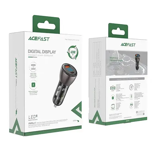 Азу - зарядное автомобильное AceFast B6 metal car charger with digital display 63W 6A металлическое - фото 4