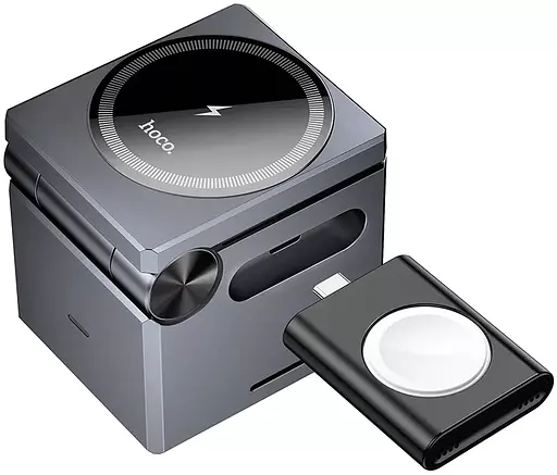 Безпровідний зарядний пристрій Hoco CQ8 folding 3-in-1 magnetic wireless fast charger сірий - фото 2