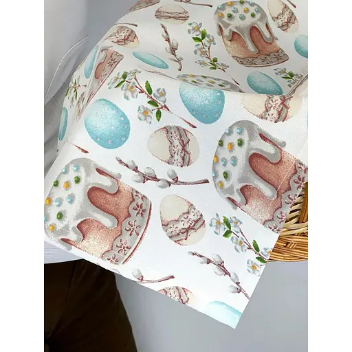 Комплект Великодній кошик Галичина коричнева зі лляним рушником 70х30 см Паска (блакитна) і свічка - фото 7