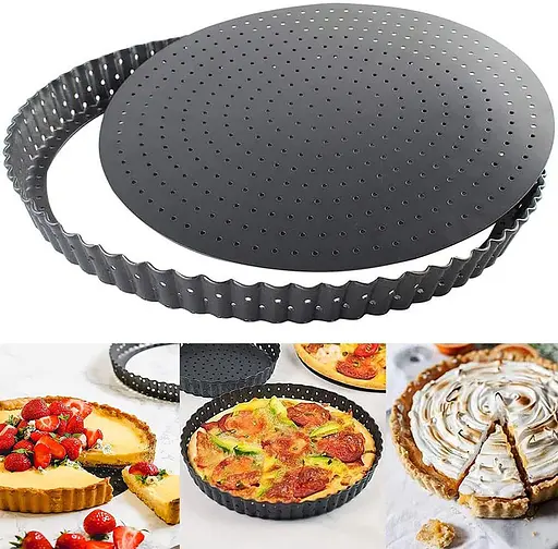 Перфорированная форма для выпечки тартов и кишей с антипригарным покрытием и съемным дном Ø26см Черный 88133 - фото 8