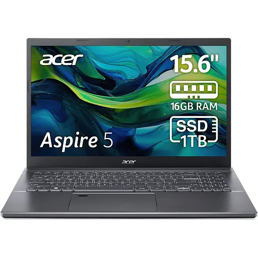 Ноутбук Acer Aspire 5 A515-57 с процессором Intel Core i7-12650H 4.70 GHz, 15.6", Full HD, IPS, 16GB DDR4 RAM, 1TB SSD, Intel UHD графикой, No OS, Iron - фото 3