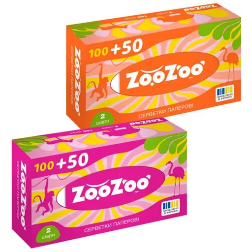 Уценка. Салфетки бумажные 2 слоя ZooZoo в ассортименте 150 шт.