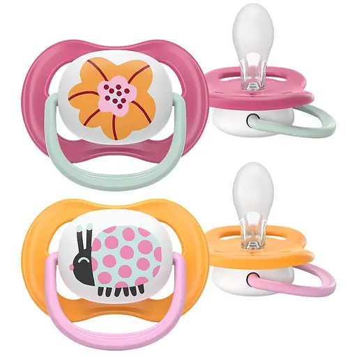 Пустышка Philips Avent Ultra Air 6-18 мес. 2 шт. розовая с персиковым (SCF080/27)