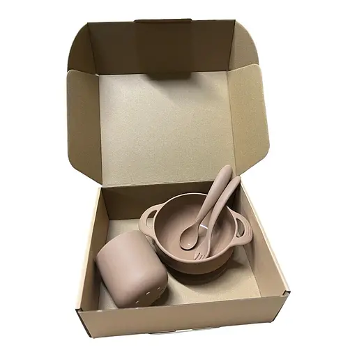 Набор силиконовой посуды OldBro Grey силиконовая тарелка на присоске, кружка и приборы, 4 предмета - фото 2