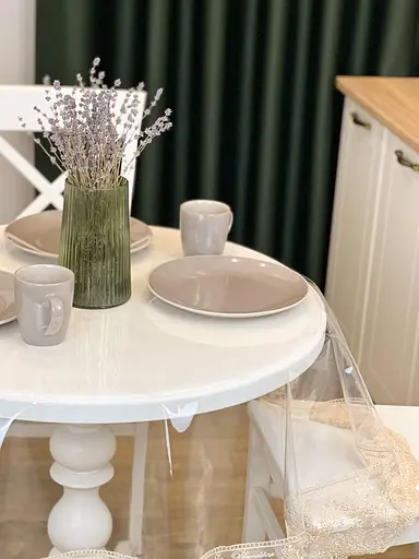 Силіконова скатертина з бежевим мереживом Блюмарин 10 см 400х180 см - фото 4