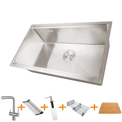 Комплект кухоннї мийки та змішувача з нержавіючої сталі NS-7042, Нержавіюча сталь - фото 1