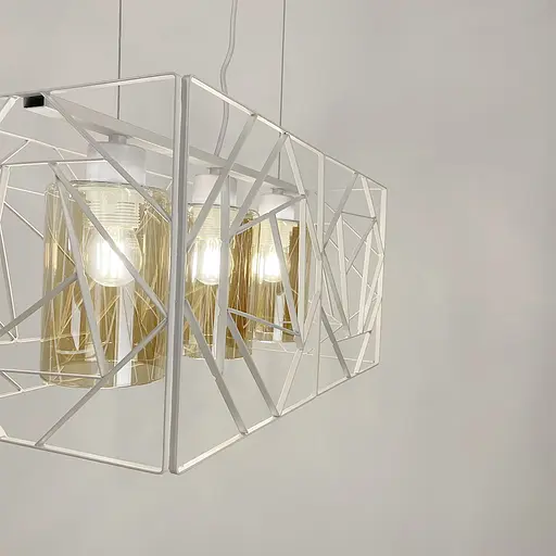 Світильник Лофт у білому корпусі на 3 янтарних плафони | Арт. 12120/3 WT+AM | Line F - фото 5