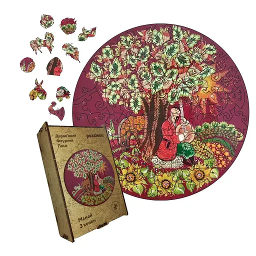 Дерев'яний фігурний пазл Петриківський Розпис Мамай Ганни Олійник, А2, Картонна коробка 300+ елементів