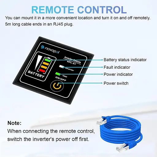 Перетворювач чистого синуса NOVOPAL 2000 Вт 24 В постійного струму в 220 В/230 В змінного струму 2 розетки - фото 4