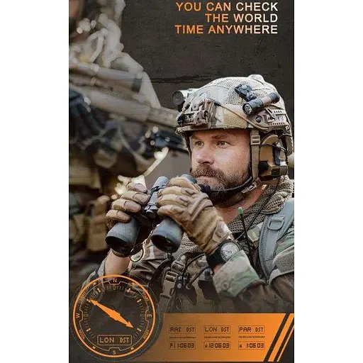 Мужские водостойкие тактические наручные часы North Edge Solar Compass (Черные) - фото 5