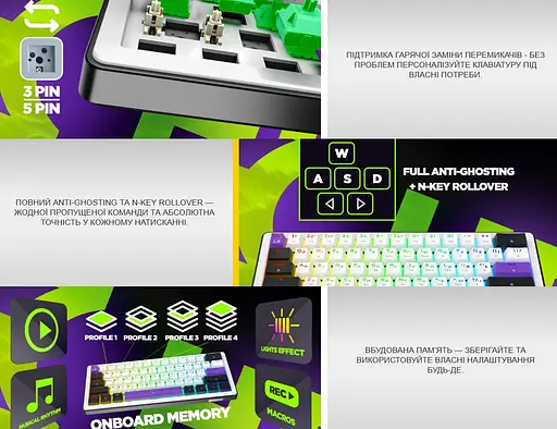 Клавіатура ігрова механічна HATOR HK-60-WV Hellyberry Switch USB White-Violet - фото 9