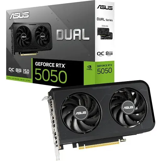 Відеокарта GeForce RTX 5050, Asus, DUAL OC, 8Gb GDDR6, 128-bit, HDMI/3xDP, 2677/20000 MHz, 8-pin (DUAL-RTX5050-O8G) - фото 1