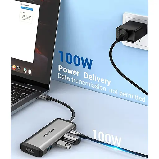 USB-хаб Vention Type-C to HDMI/USB3.0*3/PD Converter 0.15M Gray Metal Type (CNBHB) - фото 4