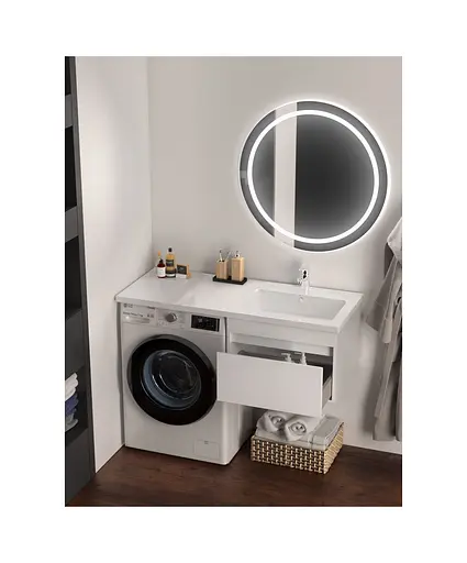 Тумба Мойдодир Wing 60-А-W з умивальником Rodeo 120 L з крилом над пралкою підвісна Білий - фото 2