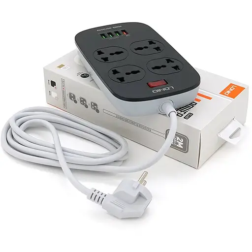 Мережевий фільтр LDNIO SC4407, 4 Розетки + 4 USB, 2 м, перетин 3х0,75мм, White, Box