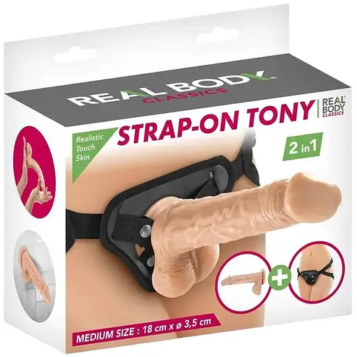 Женский страпон-трусики 2в1 Real Body Tony: длина 18 см диаметр 3.5 см трусики и фаллоимитатор