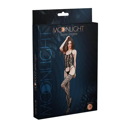Бодістокінг з доступом Moonlight Model 08 Black імітація корсета та панчіх на підв'язках One size - фото 3