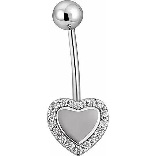Серебряная серьга для пирсинга пупка Сердечко с фианитами. 7029.1С - фото 1