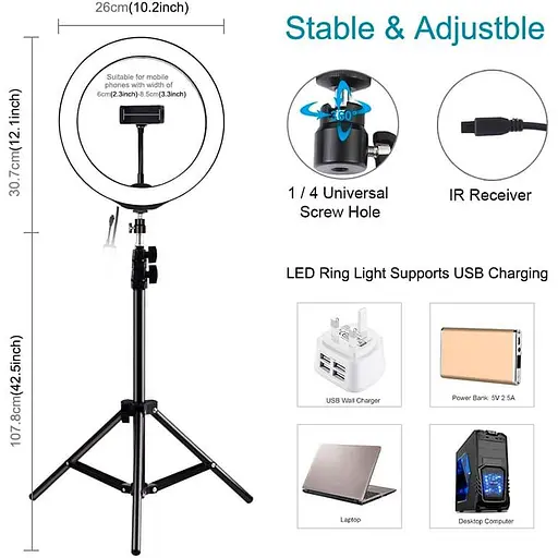 Кільцева USB RGBW LED лампа Puluz PKT3043 10"+ штатив 1.1 м - фото 2