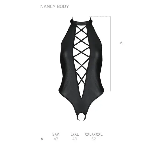 Боди из эко-кожи с имитацией шнуровки и открытым доступом Passion Nancy Body black L/XL - фото 5