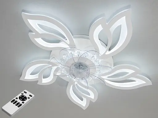 Унікальна стельова світлодіодна люстра вентилятор з пультом, 95W, біла - фото 1