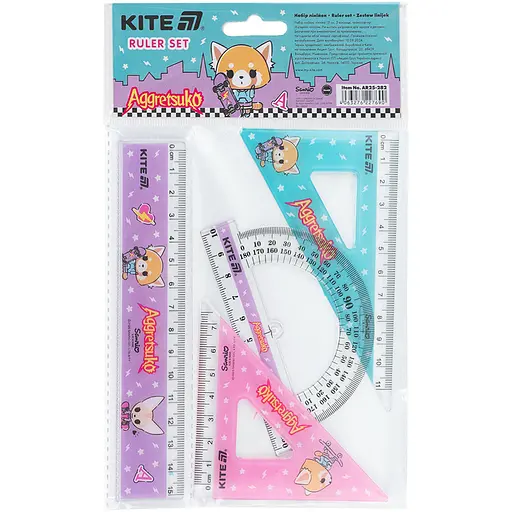 Набір Kite Aggretsuko лінійка 15 см, 2 косинця, транспортир (AR25-282)